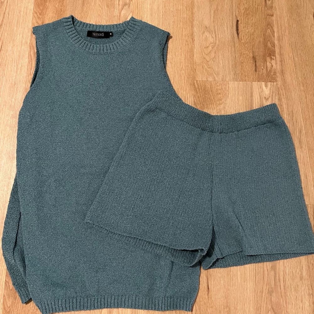 Knit Sweater and Shorts Set - Teal